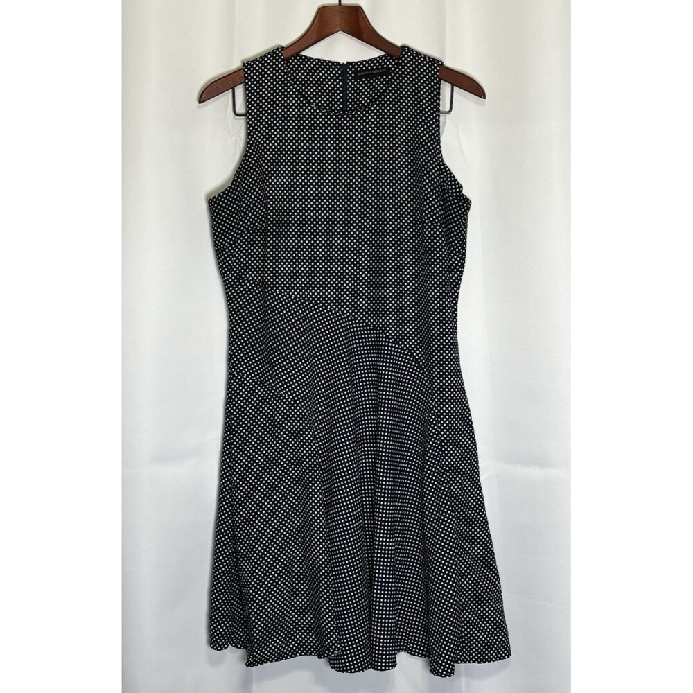 Banana Republic Seamed Cool Combo ALine Dress Dark Navy Polka Dot Size 12 - NEW